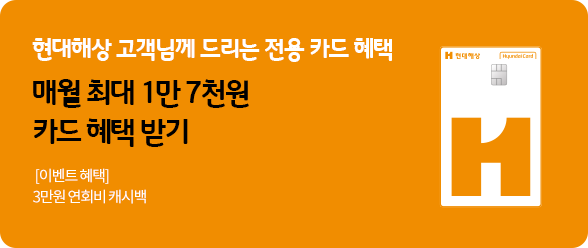 현대해상 고객님께 드리는 전용 카드 혜택! 매월 최대 1만 7천원 카드 혜택 받기 