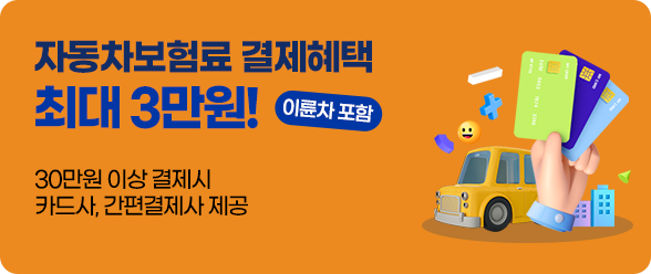 자동차보험료(이륜차 포함) 결제혜택 최대 3만원. 30만원 이상 결제시, 카드사/간편결제사 제공