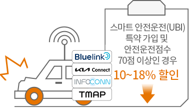 블루링크/Kia Connect/INFOCONN 장착 및 무선통신 서비스 가입 차량(특약 가입시) 15% 할인